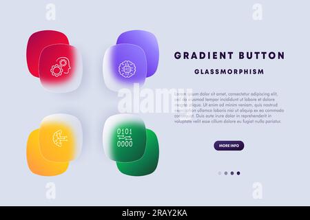 Icona della riga di digitalizzazione. Codice binario, intelligenza artificiale, attrezzatura, zero, uno. Icona della linea vettoriale in stile Glassmorfismo Illustrazione Vettoriale