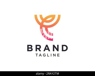 Logo T iniziale astratto. Forma geometrica arancione stile Origami isolato su sfondo bianco. Elemento modello disegno logo Flat Vector Illustrazione Vettoriale