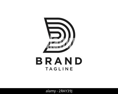 Logo D iniziale astratto. Profilo nero doppie linee Origami stile isolato su sfondo bianco. Utilizzabile per logo aziendali e di branding. Flat Vect Illustrazione Vettoriale