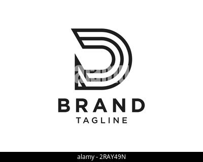 Logo D iniziale astratto. Profilo nero doppie linee Origami stile isolato su sfondo bianco. Utilizzabile per logo aziendali e di branding. Flat Vect Illustrazione Vettoriale