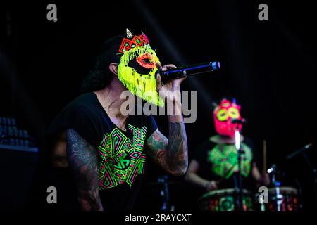 Roskilde, Danimarca. 30 giugno 2023. La band colombiana Ghetto Kumbe esegue un concerto dal vivo durante il festival di musica danese Roskilde Festival 2023 a Roskilde. (Foto: Foto di Gonzales - Christian Hjorth). Foto Stock