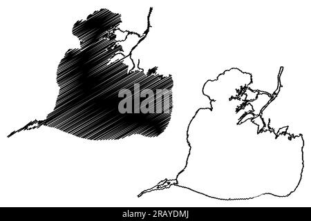 Lake St Clair(Canada, Stati Uniti, Nord America, Stati Uniti) mappa vettoriale illustrazione, schizzo scribble Lac Sainte-Claire o Saint Clair mappa Illustrazione Vettoriale