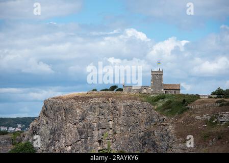 Chiesa di San Pietro e San Paolo, Bleadon, Somerest Foto Stock