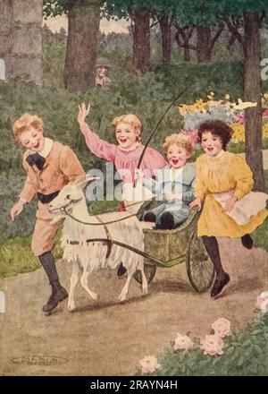 All the Children Were Screaming with Delight at the Wonderful Ride Frontespiece illustrato da Maria L. Kirk dal libro ' Cornelli ' di Spyri, Johanna, 1827-1901 data di pubblicazione 1920 Editore Philadelphia, Londra, J.B. La Lippincott Johanna Louise Spyri (12 giugno 1827 – 7 luglio 1901) è stata un'autrice svizzera di romanzi, in particolare di storie per bambini. Ha scritto il popolare libro Heidi. Nata a Hirzel, un'area rurale nel cantone di Zürich, da bambina trascorse diverse estati vicino Coira a Graubünden, l'ambientazione che più tardi avrebbe usato nei suoi romanzi. Foto Stock