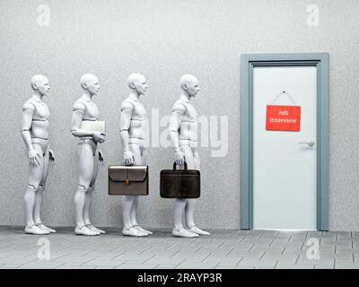 Rendering 3d di cyborg umanoidi ai in linea per ottenere un nuovo lavoro Foto Stock