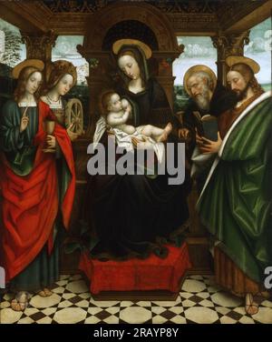 Defendente Ferrari, italiano 1510-1535 - Vergine in trono con bambino, con i Santi Giovanni Evangelista, Caterina d'Alessandria e Antonio Abate Foto Stock