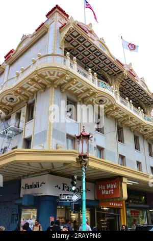 Organizzazione benefica cinese fondata da 3 famiglie Soo Yuen Benevolent Association edificio costruito nel 1886 Grant Avenue San Francisco California USA Foto Stock