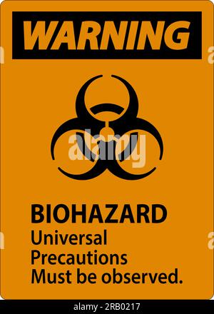 Etichetta di avvertenza per rischi biologici è necessario rispettare le precauzioni universali relative ai rischi biologici Illustrazione Vettoriale