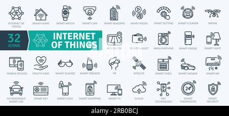 Pacchetto icone Internet of Things. Icone della tecnologia Smart Thin Line Collection Illustrazione Vettoriale