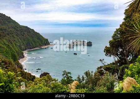 Vista da Knights Point Lookout sulla costa occidentale dell'Isola Sud della nuova Zelanda Foto Stock