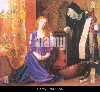 "Il cuore dolorato", o "Sigh No More, Ladies", o "Juliet and Her Nurse" 1872 di Arthur Hughes Foto Stock