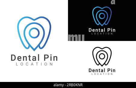 Logo della posizione dentale Design pin denti logotipo dentista posizione clinica Illustrazione Vettoriale