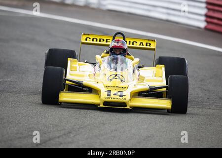 F1 Copersucar Fittipaldi F5A durante il Gran Premio di Formula 1 Aramco 2023, decimo appuntamento del Campionato Mondiale di Formula 1 2023 dal 7 al 9 luglio 2023 sul circuito di Silverstone, a Silverstone, Regno Unito Foto Stock