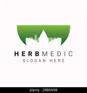 Logotipo omeopatia pillole verdi naturali con logo Herb Medicine Illustrazione Vettoriale