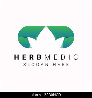 Logotipo omeopatia pillole verdi naturali con logo Herb Medicine Illustrazione Vettoriale