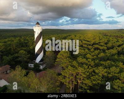 Faro PHARE de Contis, Saint-Julien-en-Born, Contis les Bains, Cote d'Argent, Les Landes, Oceano Atlantico, Francia Foto Stock