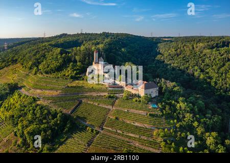 Castello di Hornberg, Neckarzimmern, Castle Road, Baden-Württemberg, Germania Foto Stock