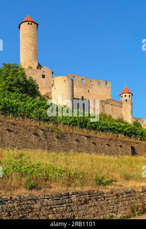 Castello di Hornberg, Neckarzimmern, Castle Road, Baden-Württemberg, Germania Foto Stock