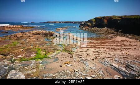 Spiagge di Ribadeo (Rinlo - percorso delle spiagge di Ribadeo), Galizia-Asturias, Spagna Foto Stock