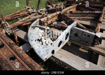 Kiev, Ucraina. 13 dicembre 2022. KIEV, UCRAINA - 06 LUGLIO 2023 - resti di un jet da caccia britannico Harricane della seconda guerra mondiale trovati in una foresta vicino a Kiev, capitale dell'Ucraina credito: Ukrinform/Alamy Live News Foto Stock