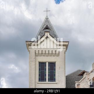 Immagine dettagliata del campanile della chiesa di Midtown Fellowship a nashville, tennessee Foto Stock