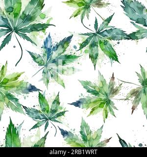 Foglie verdi senza cuciture di acquerello di marijuana. Illustrazione vettoriale Illustrazione Vettoriale