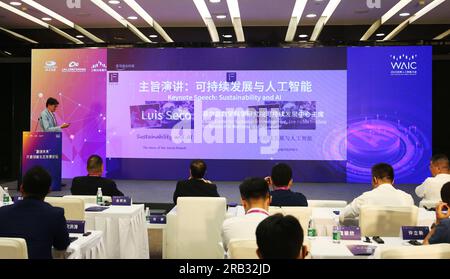 Shanghai, Cina. 7 luglio 2023. SHANGHAI, CINA - 6 LUGLIO 2023 - Luis Seco parla al World Artificial Intelligence Conference Forum 2023, 6 luglio 2023, Shanghai, Cina. (Foto di Costfoto/NurPhoto) credito: NurPhoto SRL/Alamy Live News Foto Stock