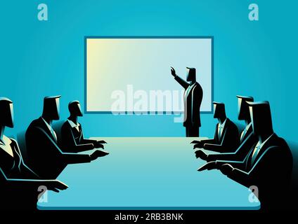 Illustrazione del concetto di business di un uomo d'affari che fa una presentazione Illustrazione Vettoriale