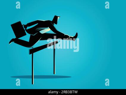 Illustrazione della silhouette di un uomo d'affari che corre con valigetta, business, ostacolo, energetico, concetto dinamico Illustrazione Vettoriale
