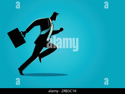 Silhouette illustrazione di un imprenditore in esecuzione con valigetta, business, energico, concetto dinamico Illustrazione Vettoriale