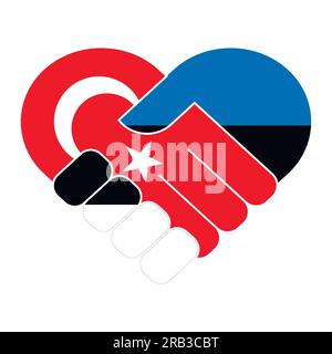 Simbolo di stretta di mano nei colori delle bandiere nazionali di Estonia e Turchia, che forma un cuore. Illustrazione Vettoriale