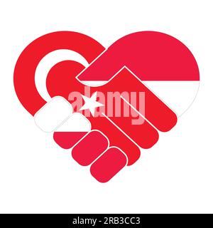 Simbolo di stretta di mano nei colori delle bandiere nazionali di Austria e Turchia, che forma un cuore. Illustrazione Vettoriale