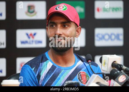 Afghanistan ODI Capitano Hasmatullah Shahidi partecipa alla conferenza stampa pre-partita in vista della seconda partita ODI allo Zahur Ahmed Chowdhury Stadium (ZAC Foto Stock