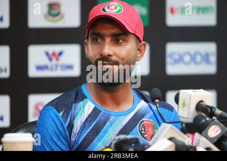 Afghanistan ODI Capitano Hasmatullah Shahidi partecipa alla conferenza stampa pre-partita in vista della seconda partita ODI allo Zahur Ahmed Chowdhury Stadium (ZAC Foto Stock