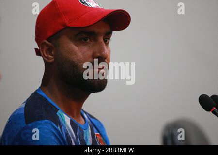 Afghanistan ODI Capitano Hasmatullah Shahidi partecipa alla conferenza stampa pre-partita in vista della seconda partita ODI allo Zahur Ahmed Chowdhury Stadium (ZAC Foto Stock