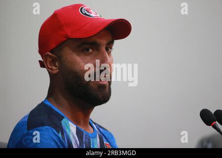 Afghanistan ODI Capitano Hasmatullah Shahidi partecipa alla conferenza stampa pre-partita in vista della seconda partita ODI allo Zahur Ahmed Chowdhury Stadium (ZAC Foto Stock