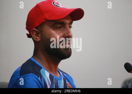 Afghanistan ODI Capitano Hasmatullah Shahidi partecipa alla conferenza stampa pre-partita in vista della seconda partita ODI allo Zahur Ahmed Chowdhury Stadium (ZAC Foto Stock