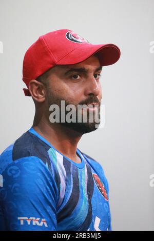 Afghanistan ODI Capitano Hasmatullah Shahidi partecipa alla conferenza stampa pre-partita in vista della seconda partita ODI allo Zahur Ahmed Chowdhury Stadium (ZAC Foto Stock