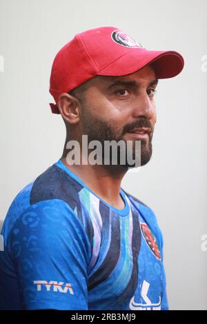 Afghanistan ODI Capitano Hasmatullah Shahidi partecipa alla conferenza stampa pre-partita in vista della seconda partita ODI allo Zahur Ahmed Chowdhury Stadium (ZAC Foto Stock