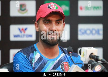 Afghanistan ODI Capitano Hasmatullah Shahidi partecipa alla conferenza stampa pre-partita in vista della seconda partita ODI allo Zahur Ahmed Chowdhury Stadium (ZAC Foto Stock