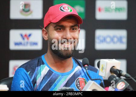 Afghanistan ODI Capitano Hasmatullah Shahidi partecipa alla conferenza stampa pre-partita in vista della seconda partita ODI allo Zahur Ahmed Chowdhury Stadium (ZAC Foto Stock