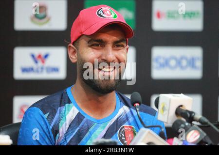 Afghanistan ODI Capitano Hasmatullah Shahidi partecipa alla conferenza stampa pre-partita in vista della seconda partita ODI allo Zahur Ahmed Chowdhury Stadium (ZAC Foto Stock