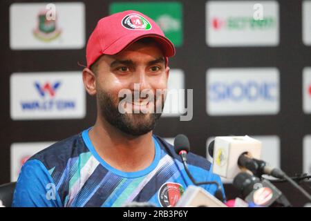 Afghanistan ODI Capitano Hasmatullah Shahidi partecipa alla conferenza stampa pre-partita in vista della seconda partita ODI allo Zahur Ahmed Chowdhury Stadium (ZAC Foto Stock