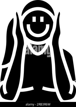 donna con emoticon sorridente icona glifo illustrazione vettoriale Illustrazione Vettoriale