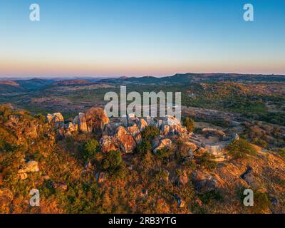 Vista aerea delle rovine del grande Zimbabwe Foto Stock