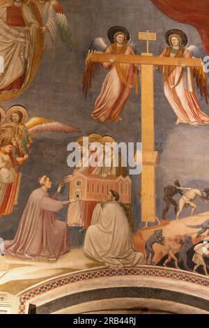 Affresco di Giotto, Cappella degli Scrovegni, Padova - dipinti rinascimentali italiani del XIV secolo - dettaglio del "giudizio universale"; affreschi di Giottos. Foto Stock