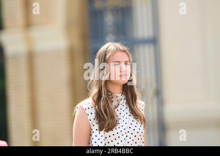 Saragozza, Aragona, Spagna. 7 luglio 2023. La principessa Leonor partecipa alla presentazione dei dispacci reali di impiego presso l'Accademia militare generale presso l'Accademia militare generale dell'Accademia militare generale il 7 luglio 2023 a Saragozza, Spagna (Credit Image: © Jack Abuin/ZUMA Press Wire) SOLO USO EDITORIALE! Non per USO commerciale! Foto Stock