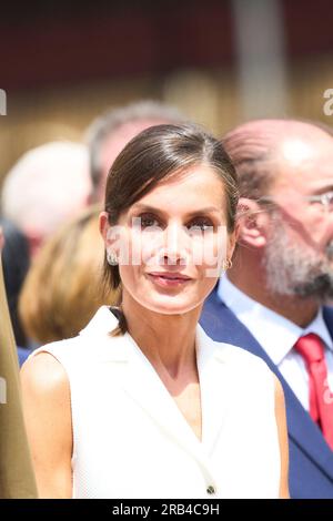 Saragozza, Aragona, Spagna. 7 luglio 2023. La regina Letizia di Spagna partecipa alla presentazione dei Royal dispacci di impiego presso l'Accademia militare generale presso l'Accademia militare generale il 7 luglio 2023 a Saragozza, Spagna (Credit Image: © Jack Abuin/ZUMA Press Wire) SOLO USO EDITORIALE! Non per USO commerciale! Foto Stock