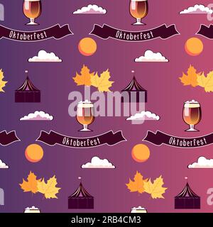 Motivo vetro da birra senza cuciture Oktoberfest, scritte, foglie . Illustrazione vettoriale Illustrazione Vettoriale
