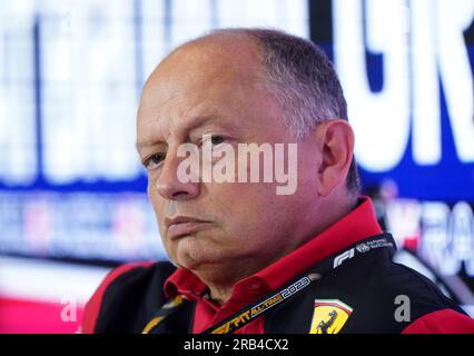 Il principio del team Ferrari Fred Vasseur durante una conferenza stampa sulla giornata di prove prima del Gran Premio di Gran Bretagna 2023 a Silverstone, Towcester. Data immagine: Venerdì 7 luglio 2022. Foto Stock